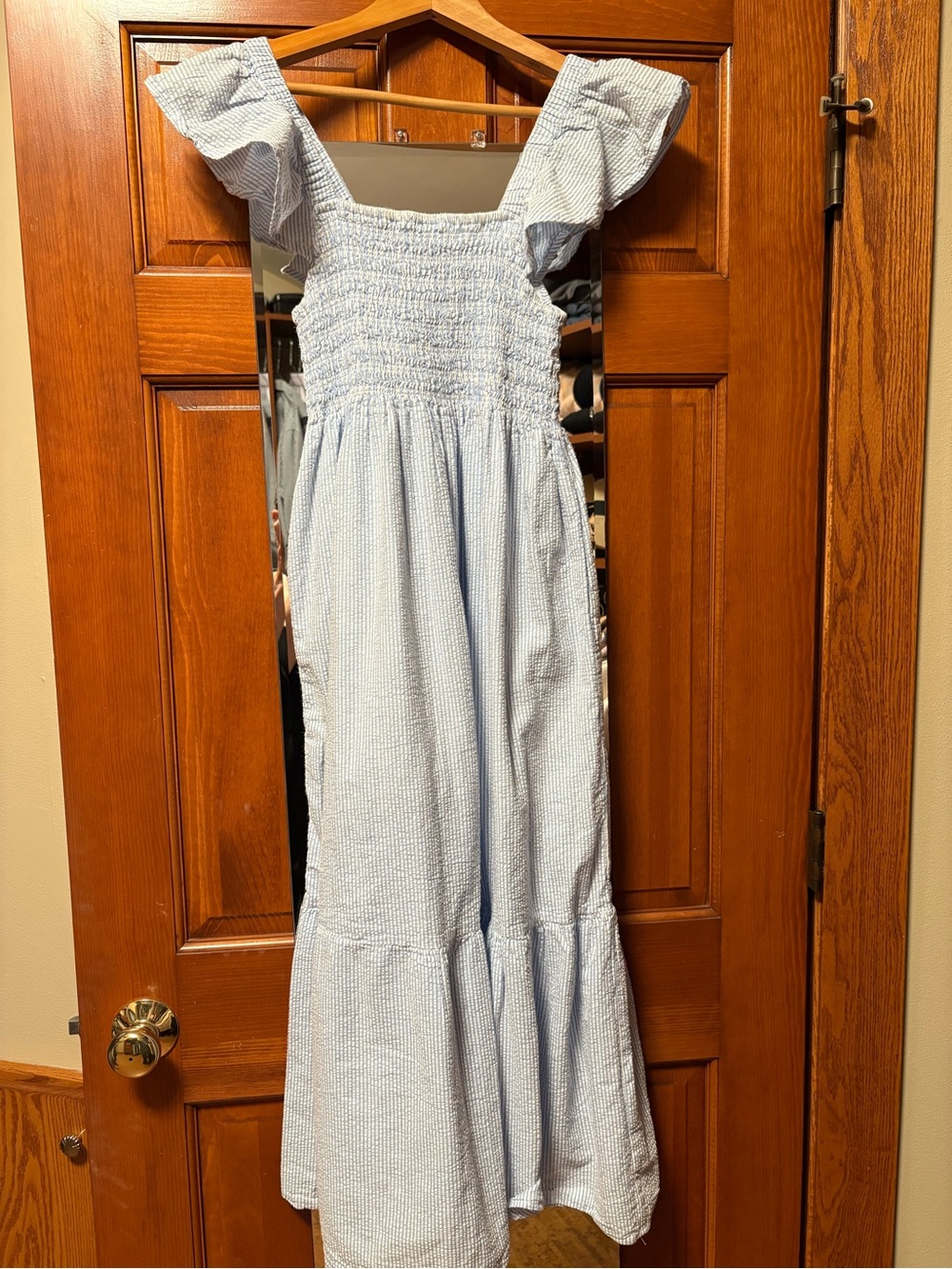 Smocked Maxi Dress with Ruffle Straps — Light Blue